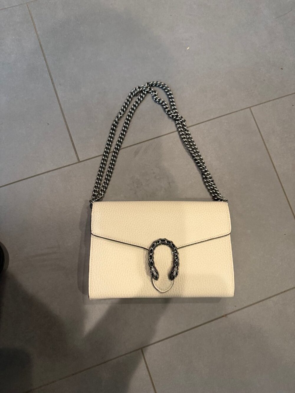 Gucci Dionysus Small White Leather Shoulder Bag Chain Ruthenium
